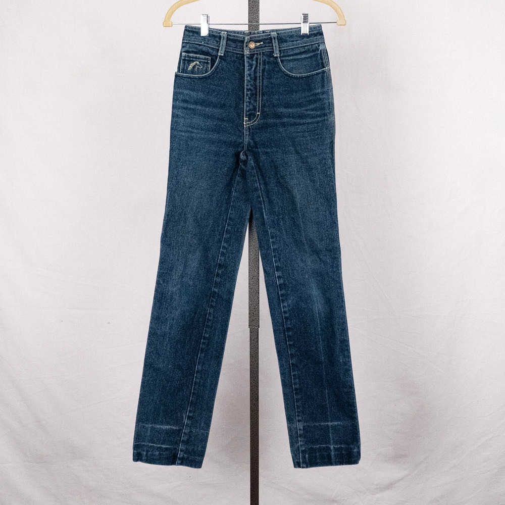 Vintage Jordache Jeans Horse Logo Embroidered Pocket Size 26 LONG Blue Denim